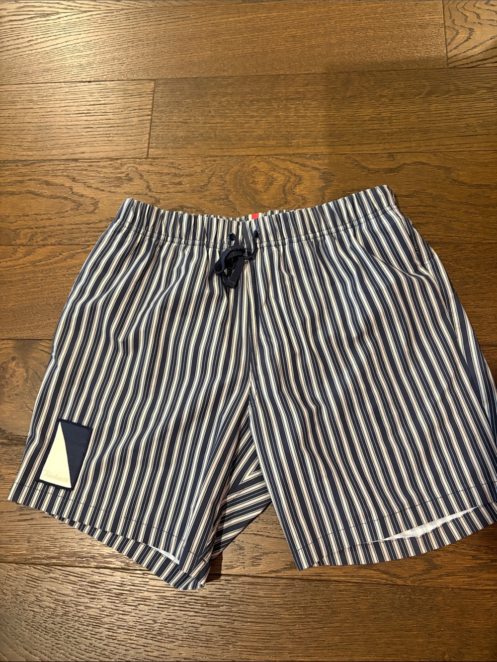 Tracksmith Small Men’s Navy & White Striped Swim Shorts